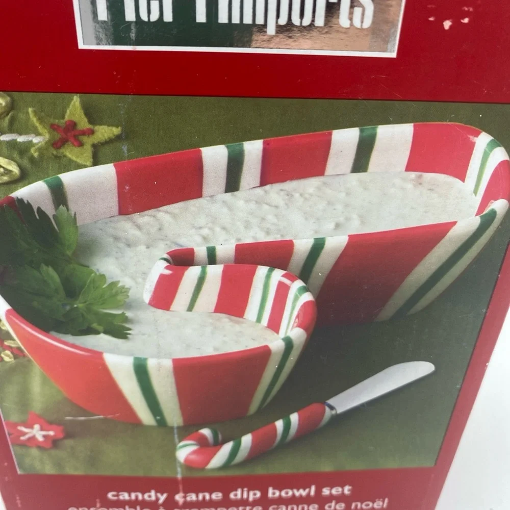 Pier 1 Imports Candy Cane Dip Bowl And Spreader Set ceramic New Open Box